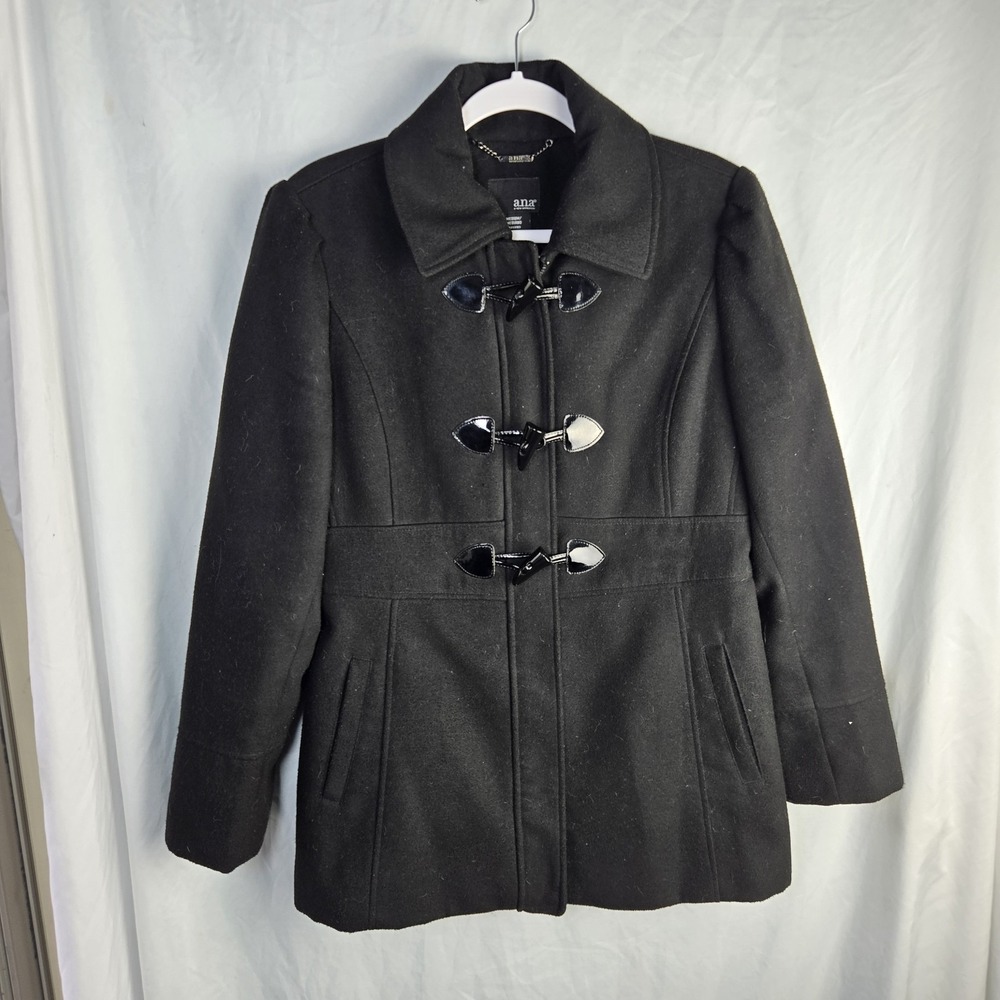 ANA Pea Coat Toggle Womans Medium Black Preppy Academia Neutral Capsule Office